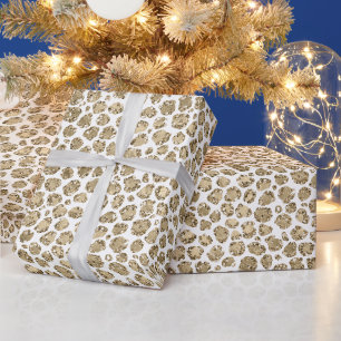White Gold Glam Glitzer Glitz Leopard Print Geschenkpapier