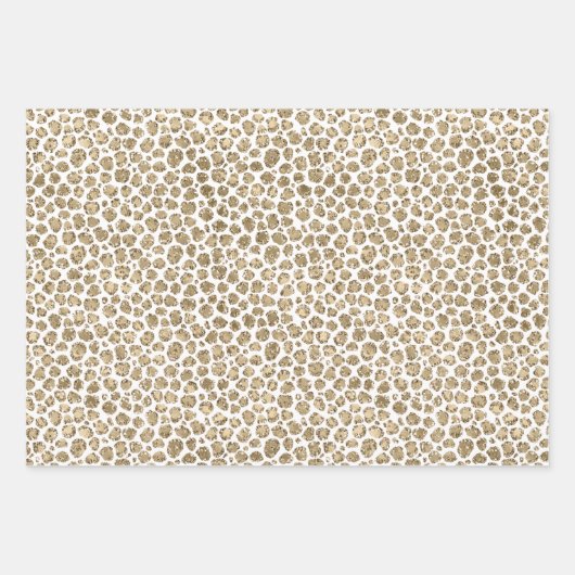 White Gold Glam Glitzer Glitz Leopard Print Geschenkpapier Set (Vorderseite)
