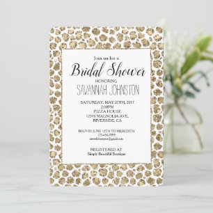 White Gold Glam Glitzer Leopard Brautparty Einladung