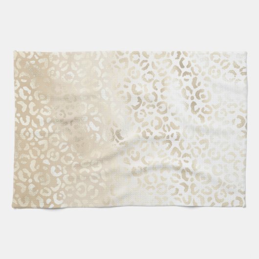White Gold Glam Leopard Print Geschirrtuch (Horizontal)