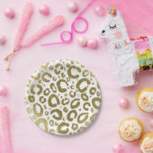 White & Gold Glam Leopard Print Party Pappteller (Party)