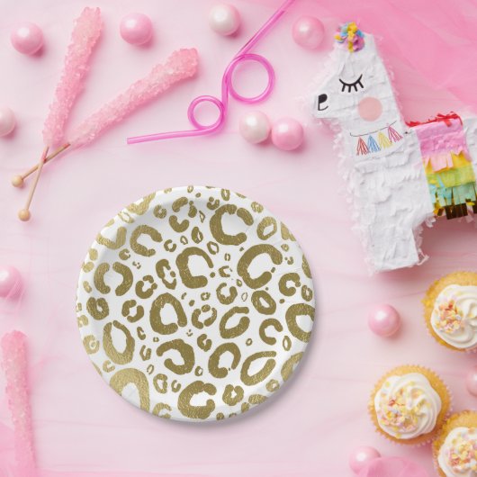 White & Gold Glam Leopard Print Party Pappteller (Party)