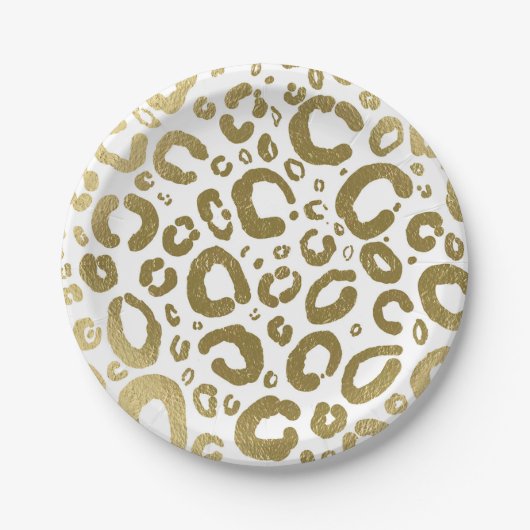 White & Gold Glam Leopard Print Party Pappteller (Vorderseite)