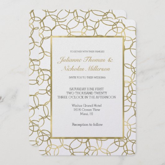 White Gold Glam Stilvolle Circles Wedding Einladung (Vorne/Hinten)