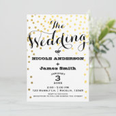 White & Gold Glamour Confetti Foil WEDING Einladung (Stehend Vorderseite)