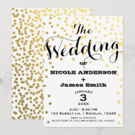 White & Gold Glamour Confetti Foil WEDING Einladung