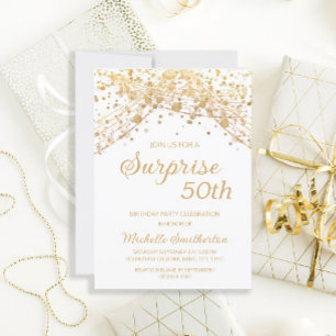 White Gold Glitter Überraschung zum 50. Geburtstag Einladung