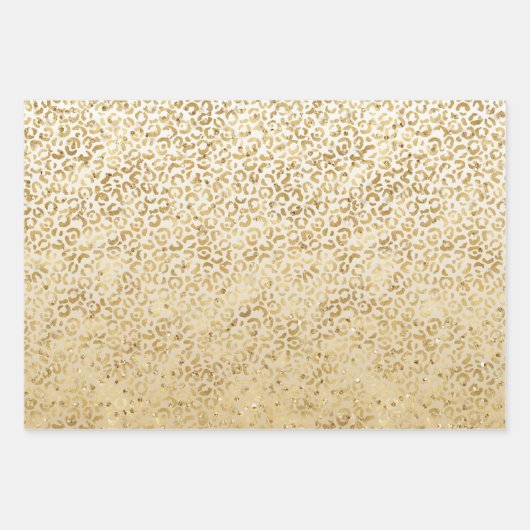 White Gold Glitz Sparkle Streifen Leopard Geschenkpapier Set (Vorderseite 2)