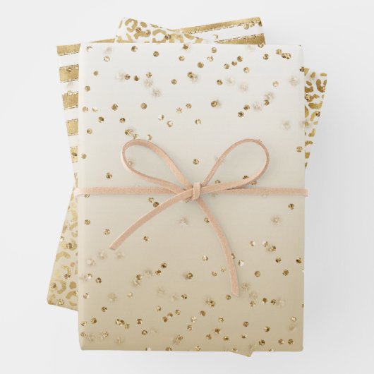 White Gold Glitz Sparkle Streifen Leopard Geschenkpapier Set (Beispiel)