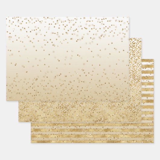White Gold Glitz Sparkle Streifen Leopard Geschenkpapier Set (Set)
