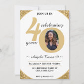 White & Gold Glitzer 40 Fünfzig Jahre 40. Geburtst Einladung (Vorderseite)