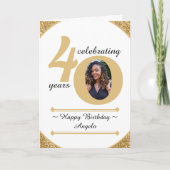 White & Gold Glitzer 40 Vierzig Jahre 40. Geburtst Dankeskarte (Vorderseite)