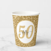 White & Gold Glitzer 50 Fünfzig Jahre 50. Geburtst Pappbecher (Rückseite)