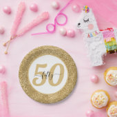 White & Gold Glitzer 50 Fünfzig Jahre 50. Geburtst Pappteller (Party)