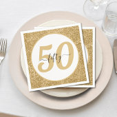 White & Gold Glitzer 50 Fünfzig Jahre 50. Geburtst Serviette