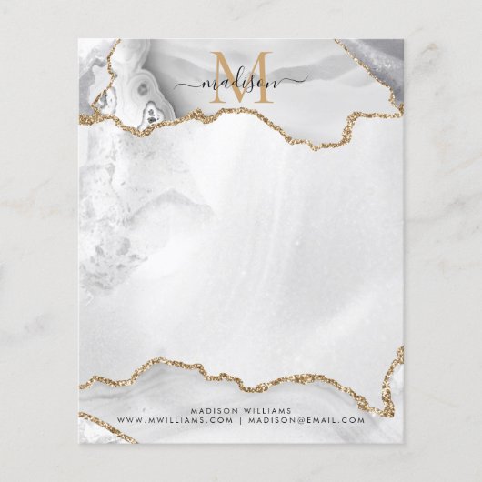 White Gold Glitzer Agate Girly Monogram Stationer (Vorderseite)