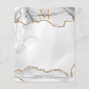 White Gold Glitzer Agate Girly Monogram Stationer