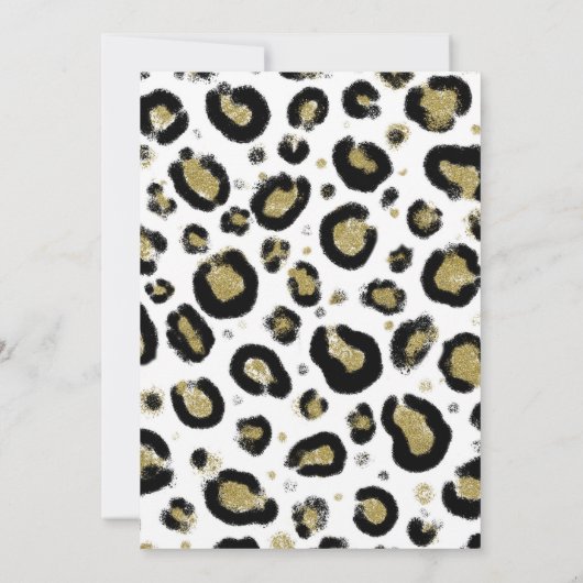 White Gold Glitzer & Black Leopard Baby Dusche Einladung (Rückseite)