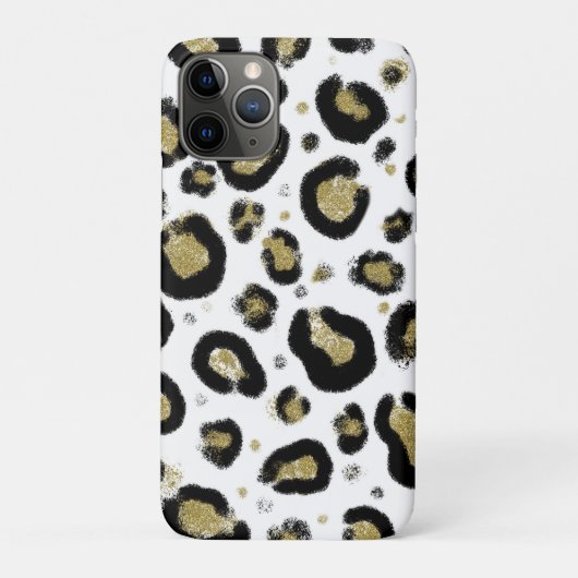 White Gold Glitzer & Black Leopard Cheetah Print Case-Mate iPhone Hülle (Rückseite)