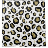 White Gold Glitzer & Black Leopard Cheetah Print Duschvorhang (Vorderseite)