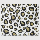 White Gold Glitzer & Black Leopard Cheetah Print Geschenkpapier (Flach)