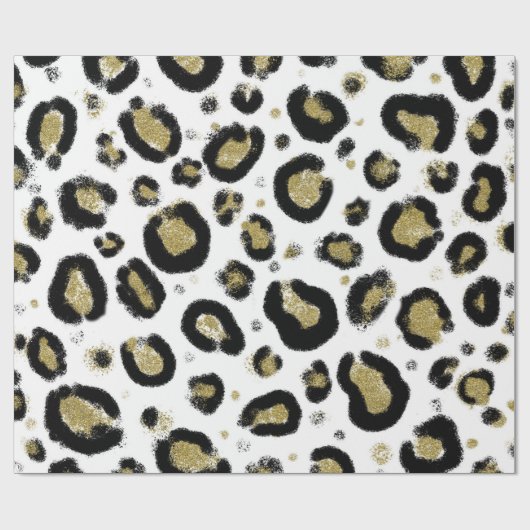 White Gold Glitzer & Black Leopard Cheetah Print Geschenkpapier (Flach)