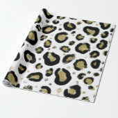 White Gold Glitzer & Black Leopard Cheetah Print Geschenkpapier (Ungerollt)