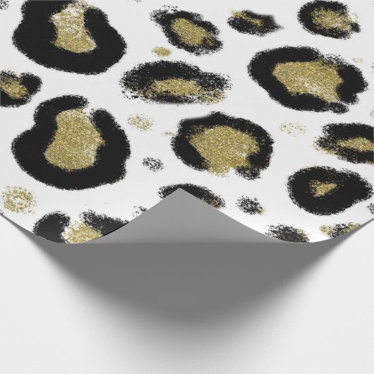 White Gold Glitzer & Black Leopard Cheetah Print Geschenkpapier (Ecke)