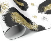 White Gold Glitzer & Black Leopard Cheetah Print Geschenkpapier (Rolleneckpunkt)