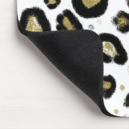 White Gold Glitzer & Black Leopard Cheetah Print Mousepad (Ecke)