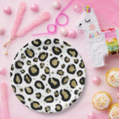 White Gold Glitzer & Black Leopard Cheetah Print Pappteller (Party)