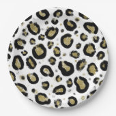 White Gold Glitzer & Black Leopard Cheetah Print Pappteller (Vorderseite)