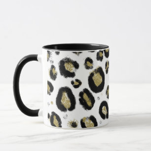 White Gold Glitzer & Black Leopard Cheetah Print Tasse