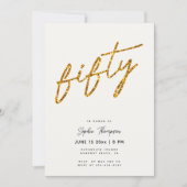 White Gold Glitzer Calligraphy Elegant 50 Geburtst Einladung (Vorderseite)