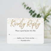 White & Gold Glitzer Calligraphy Wedding RSVP Karte (Stehend Vorderseite)