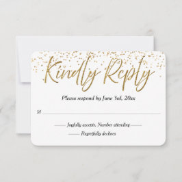 White & Gold Glitzer Calligraphy Wedding RSVP Karte