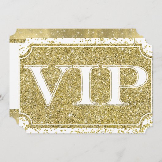 White Gold Glitzer Confetti Glam VIP Party Ticket Einladung (Vorne/Hinten)