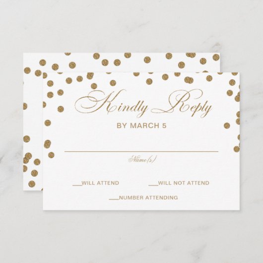 White Gold Glitzer Confetti Hochzeit RSVP Karte (Vorne/Hinten)