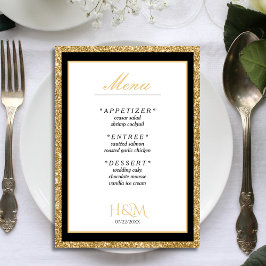White & Gold Glitzer Dinner Hochzeitsempfang Menükarte