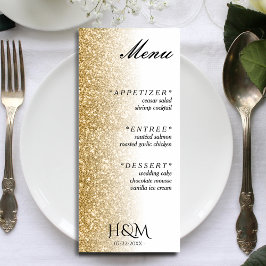 White & Gold Glitzer Dinner Hochzeitsempfang Menükarte