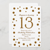 White & Gold Glitzer Dots Sweet 13 Geburtstagspart Einladung (Vorne/Hinten)