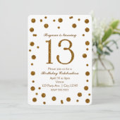 White & Gold Glitzer Dots Sweet 13 Geburtstagspart Einladung (Stehend Vorderseite)
