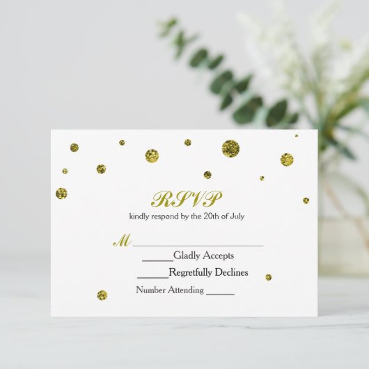 White & Gold Glitzer Dots UAWG Wedding Card RSVP Karte (Stehend Vorderseite)