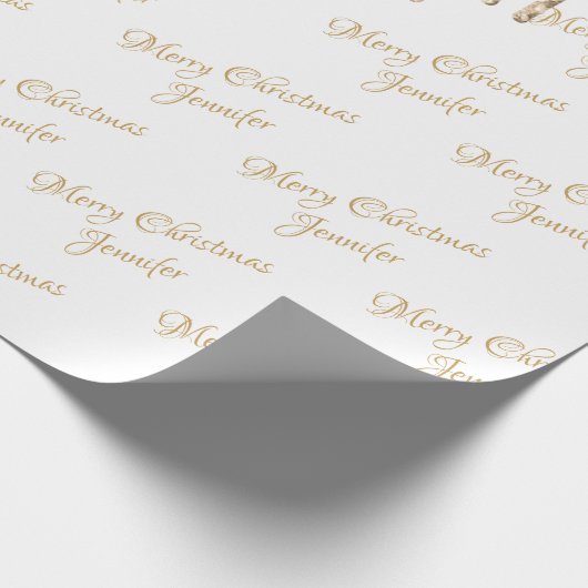 White Gold Glitzer Drilling Christmas Name Script Geschenkpapier (Ecke)