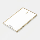 White + Gold Glitzer Flamingo & Border mit Name Post-it Klebezettel (angewinkelt)