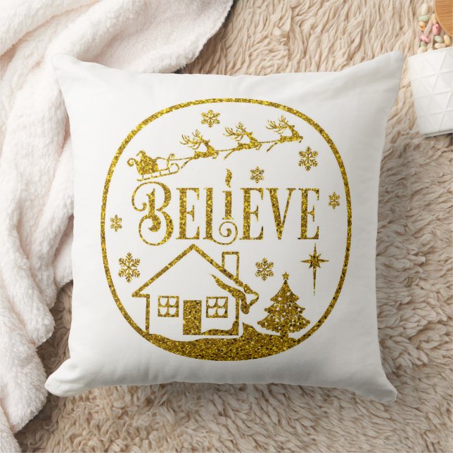 White & Gold Glitzer glauben Weihnachten Dekorativ Kissen (Decke)