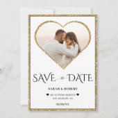 White & Gold Glitzer Heart Foto Hochzeit Save The Date (Vorderseite)