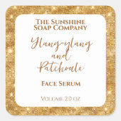 White Gold Glitzer Kosmetik Dropdown-Flasche-Etike Quadratischer Aufkleber (Vorderseite)