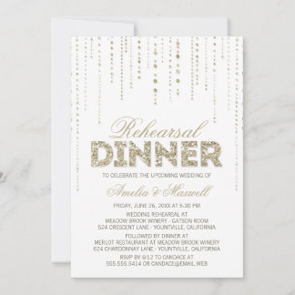 White & Gold Glitzer Look Probe Dinner einladen Einladung