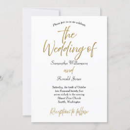 White Gold Glitzer Minimalistisch Calligrafy Weddi Einladung